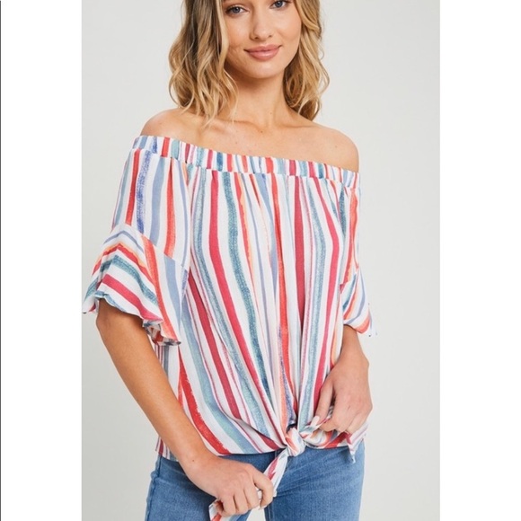 🛍New! Striped Off The Shoulder Top! - Picture 5 of 6